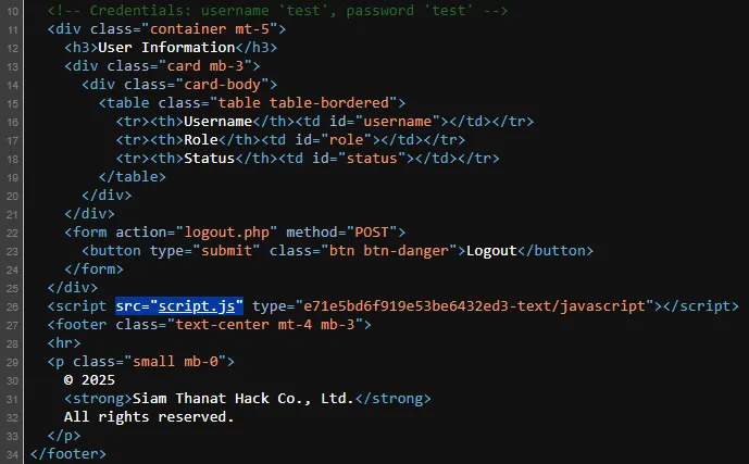 ภาพที่ 2 แสดงการโหลดไฟล์ script.js ใน Source Code